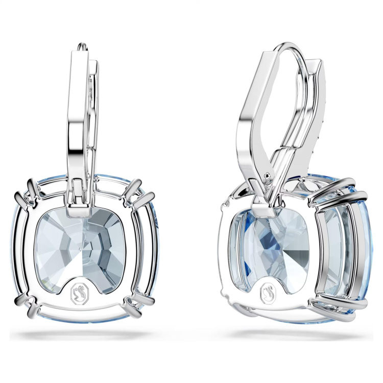 Millenia drop earrings Cushion cut, Blue, Rhodium plated